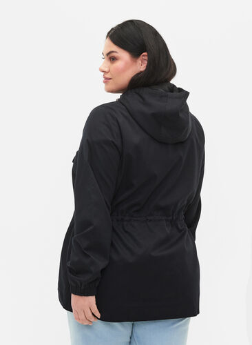 Anorak with hood and pocket, Black, Model image number 1