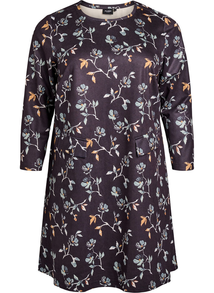 FLASH - Short A-line dress with 7/8 sleeves, Black, Packshot image number 0