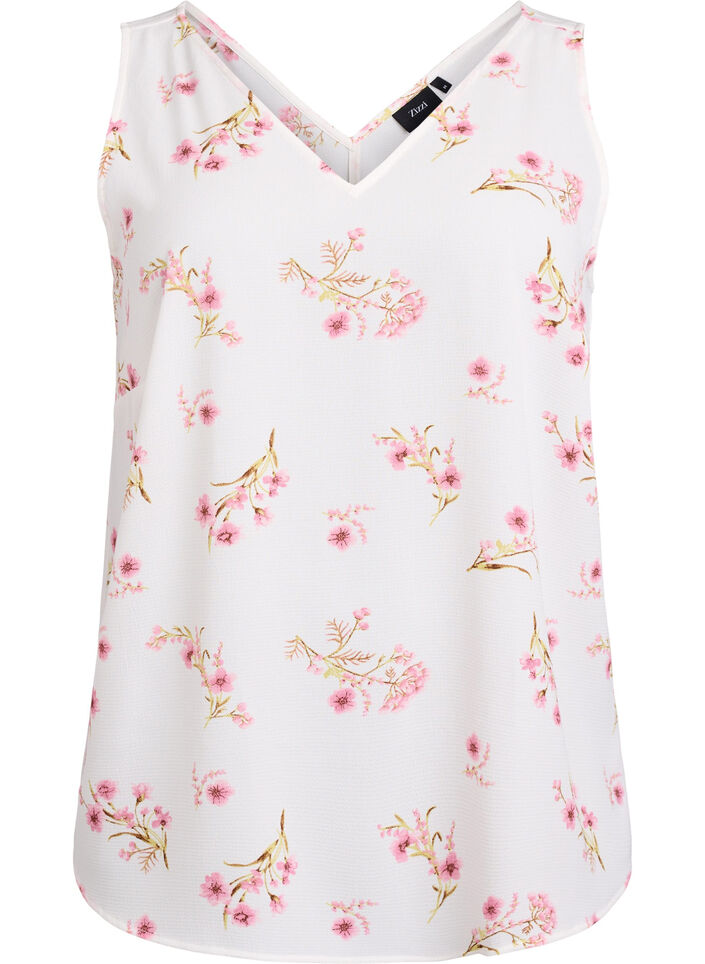 Printed top with v-neck, White, Packshot image number 0