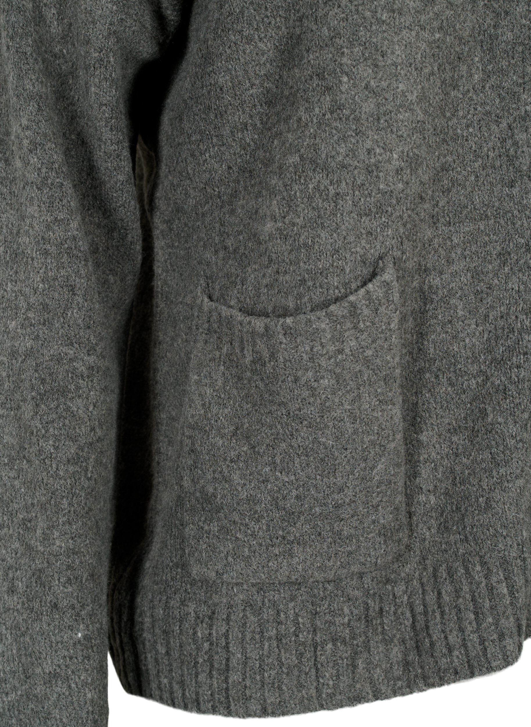 Zizzifashion Knitted cardigan with zipper and pockets, Dark Grey Melange, Packshot image number 3