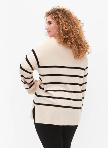Striped Viscose Sweater, Sandshell/Black S., Model image number 1