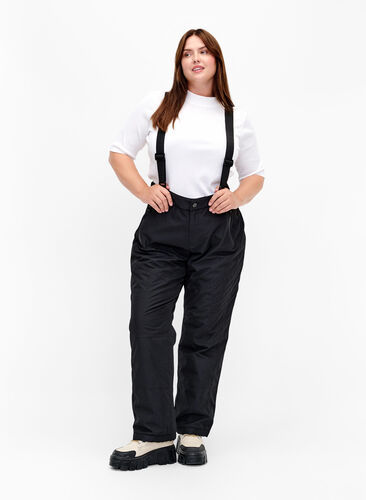 Ski pants with suspenders, Black, Model image number 0