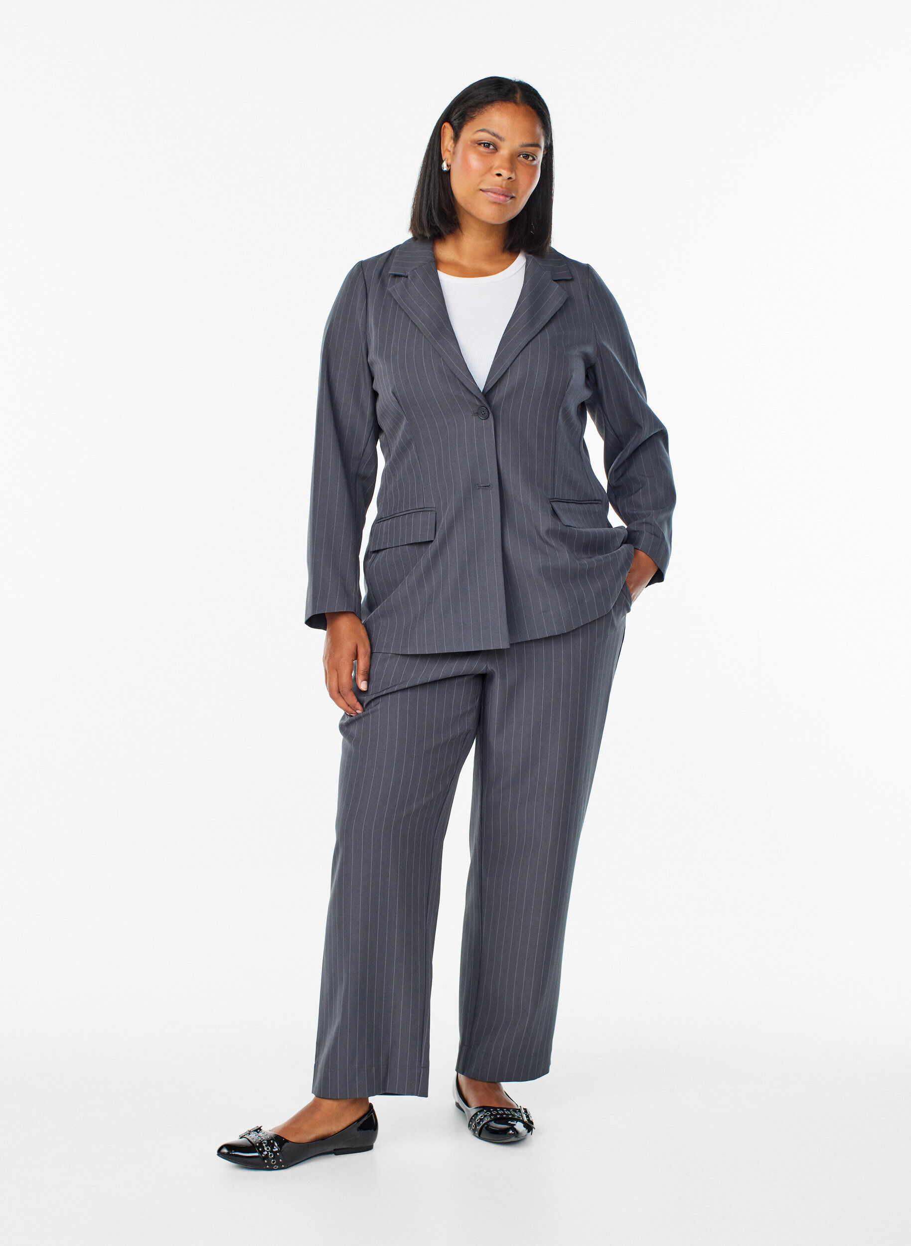 ZizzifashionBlazer with pockets and slits, Dark Grey, Model image number 1