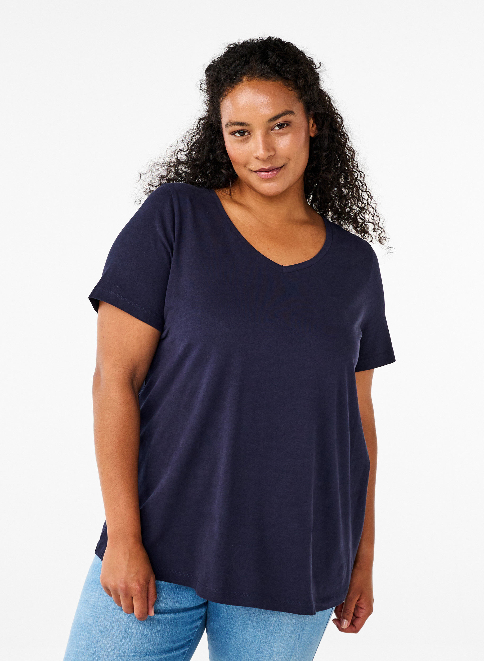Basic plain cotton t-shirt, Blue, Model