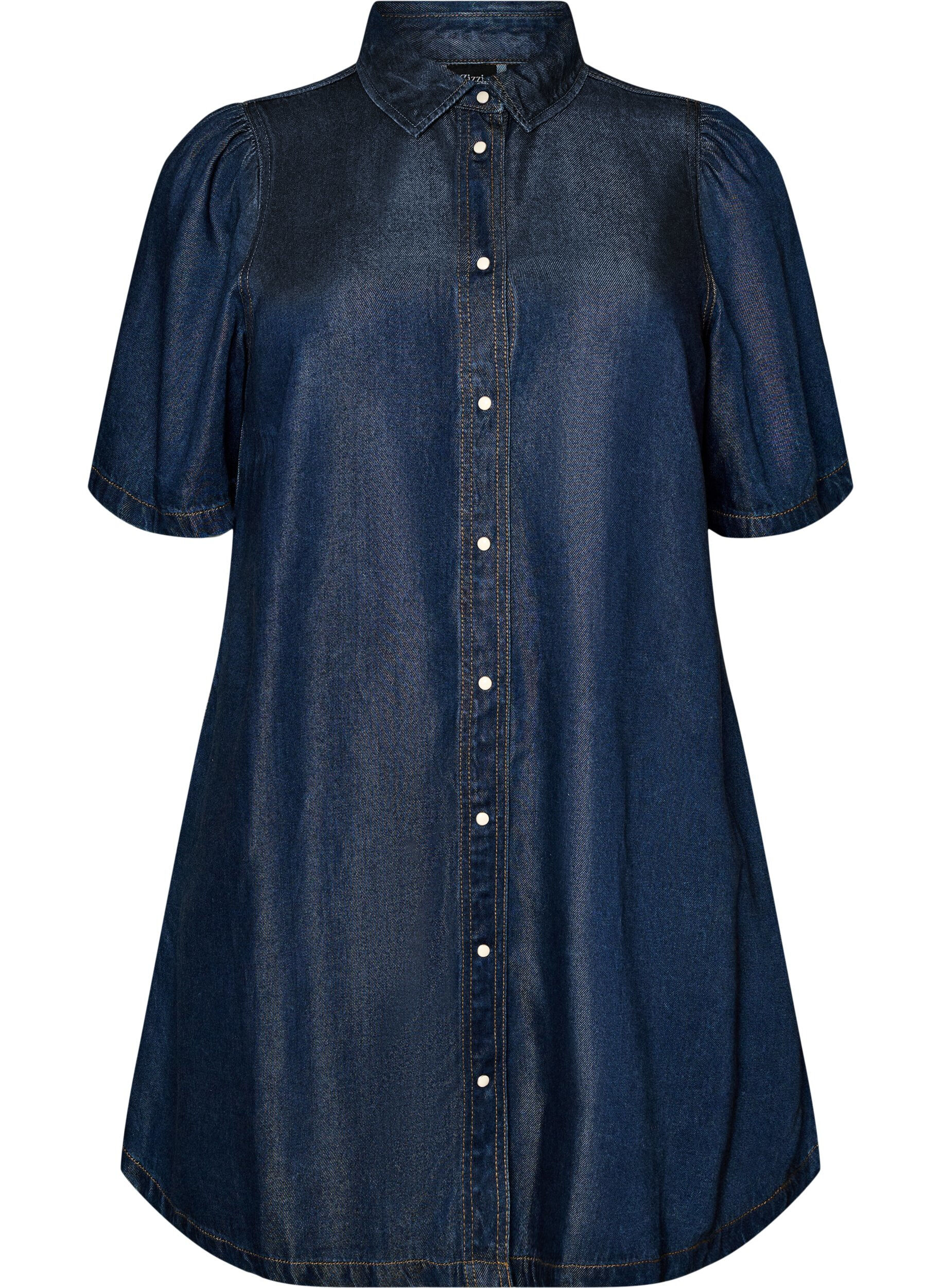 ZizzifashionDenim dress in lyocell with buttons and short sleeves, Blue, Packshot image number 0