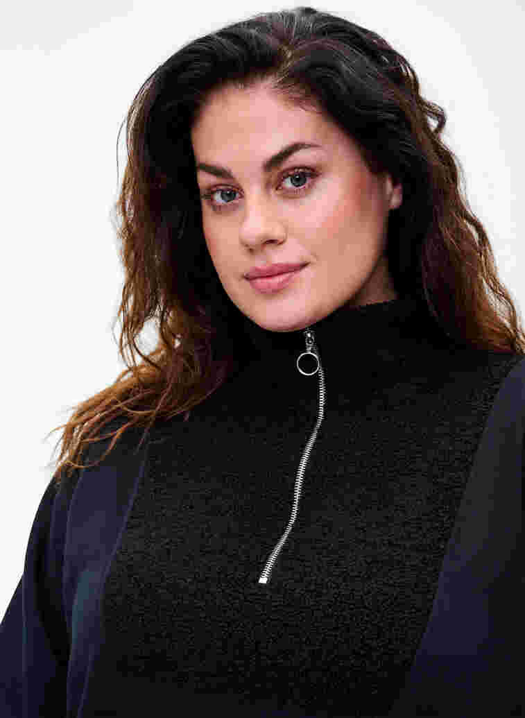 	 High neck sweatshirt with teddy and zip, Black, Model image number 1
