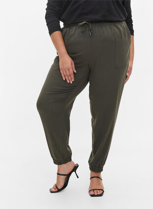 Trousers with pockets and elasticated trim, Dark Olive, Model image number 2