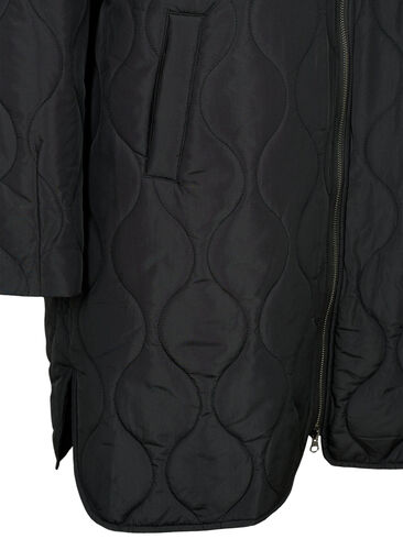Long quilted jacket with pockets and zipper, Black, Packshot image number 3