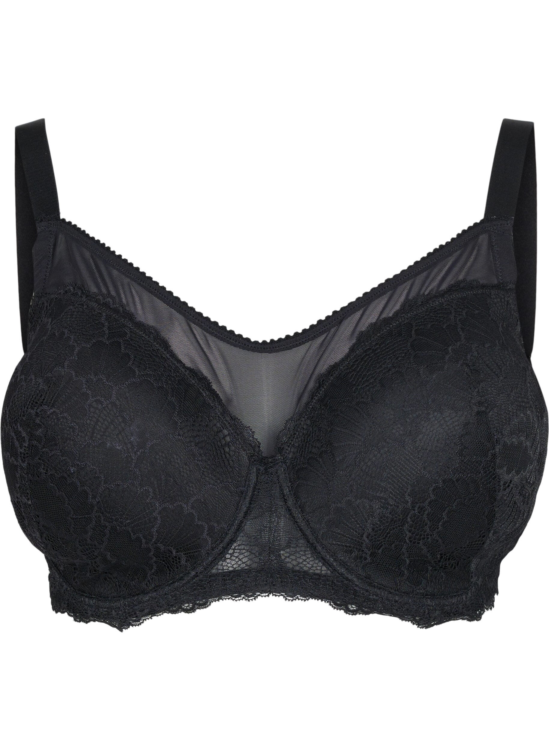 Zizzifashion Lace cup bra with mesh, Black, Packshot image number 0