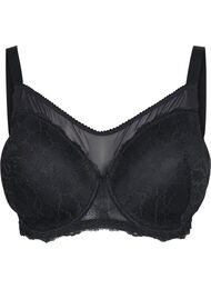 Lace cup bra with mesh, Black, Packshot