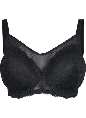 Lace cup bra with mesh, Black, Packshot image number 0