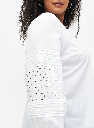 Long sleeve blouse with decorative details, Bright White, Model image number 2