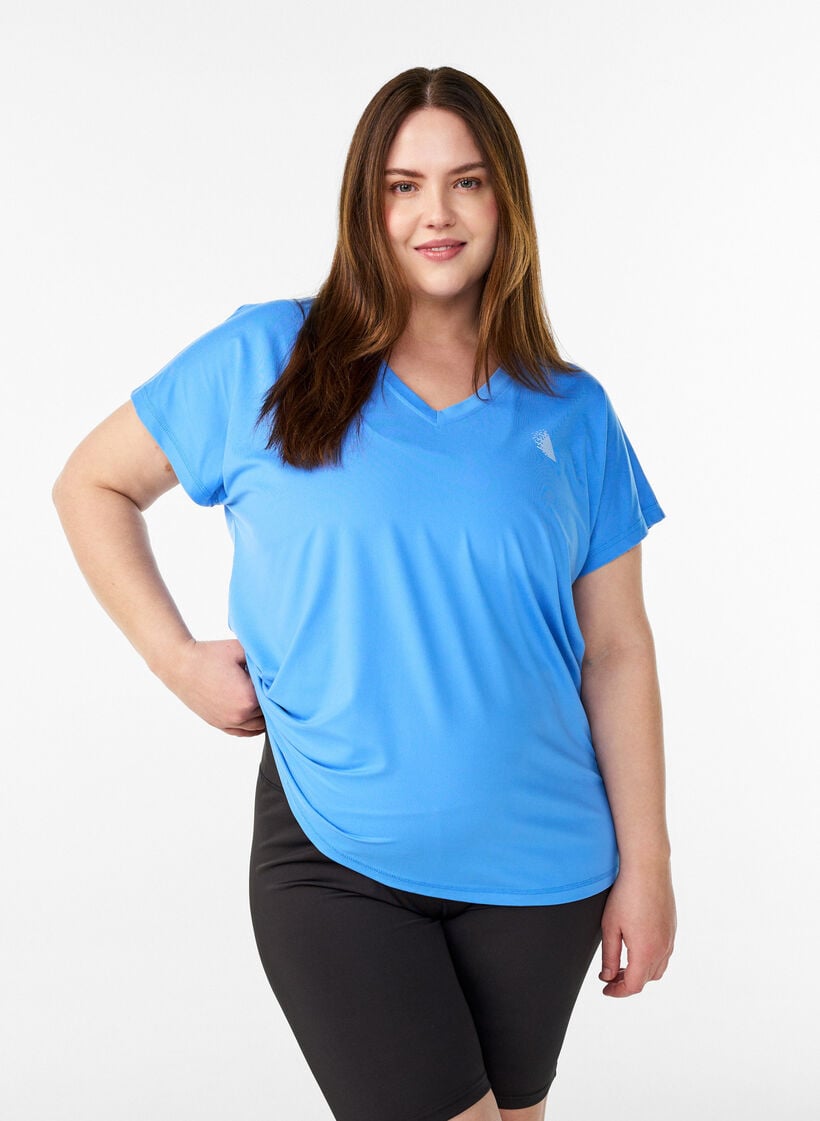 Loose training t-shirt with v-neck, Blue, Model image number 0