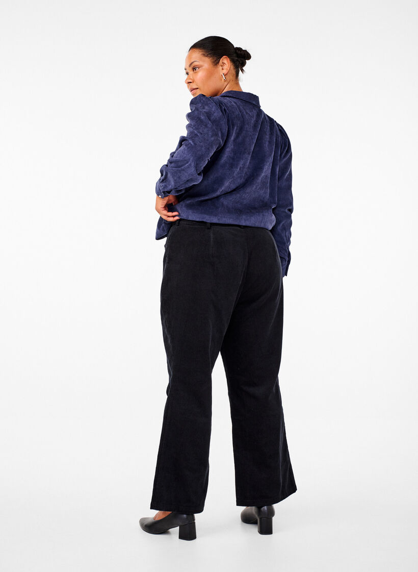 Bootcut corduroy pants with a high waist, Black, Model image number 1