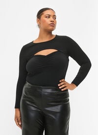 Cut-out blouse with long sleeves, Black, Model