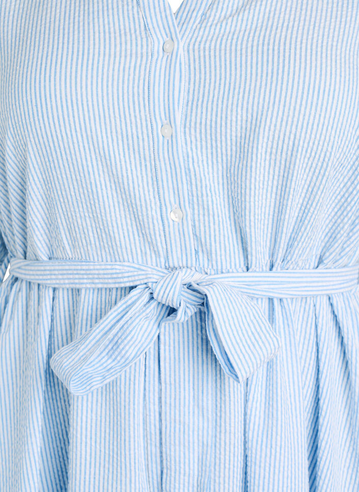 Striped midi dress in cotton with a tie-belt, White, Packshot image number 2