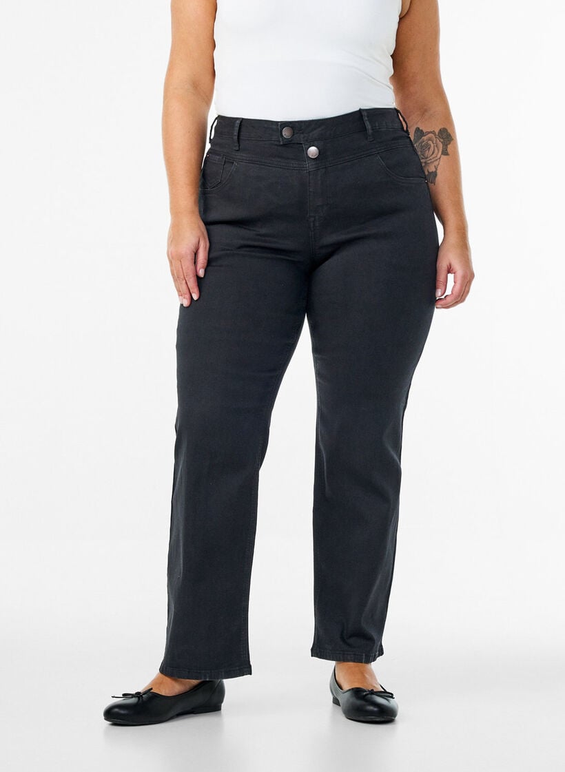 Regular fit Gemma jeans with high waist, Black, Model image number 2
