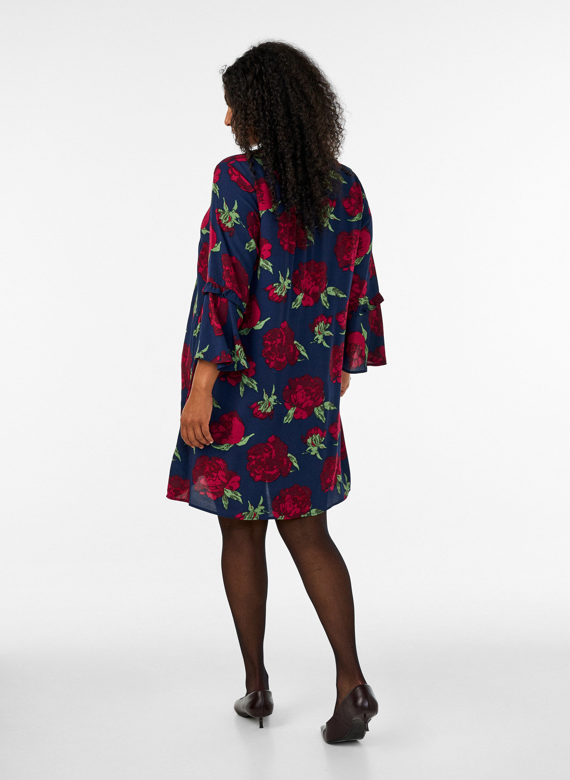 ZizzifashionFloral dress in viscose with ruffles, Blue, Model image number 2