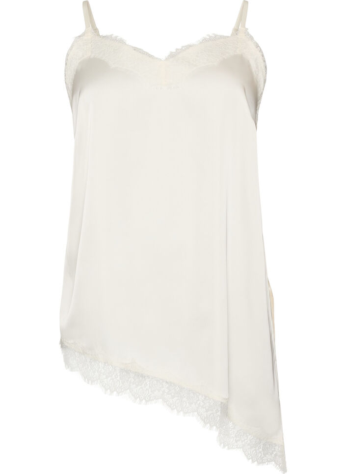 Strappy top with lace and an asymmetrical hem, Vanilla, Packshot image number 0