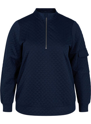 Quilted sweatshirt with zip, Navy Blazer, Packshot image number 0