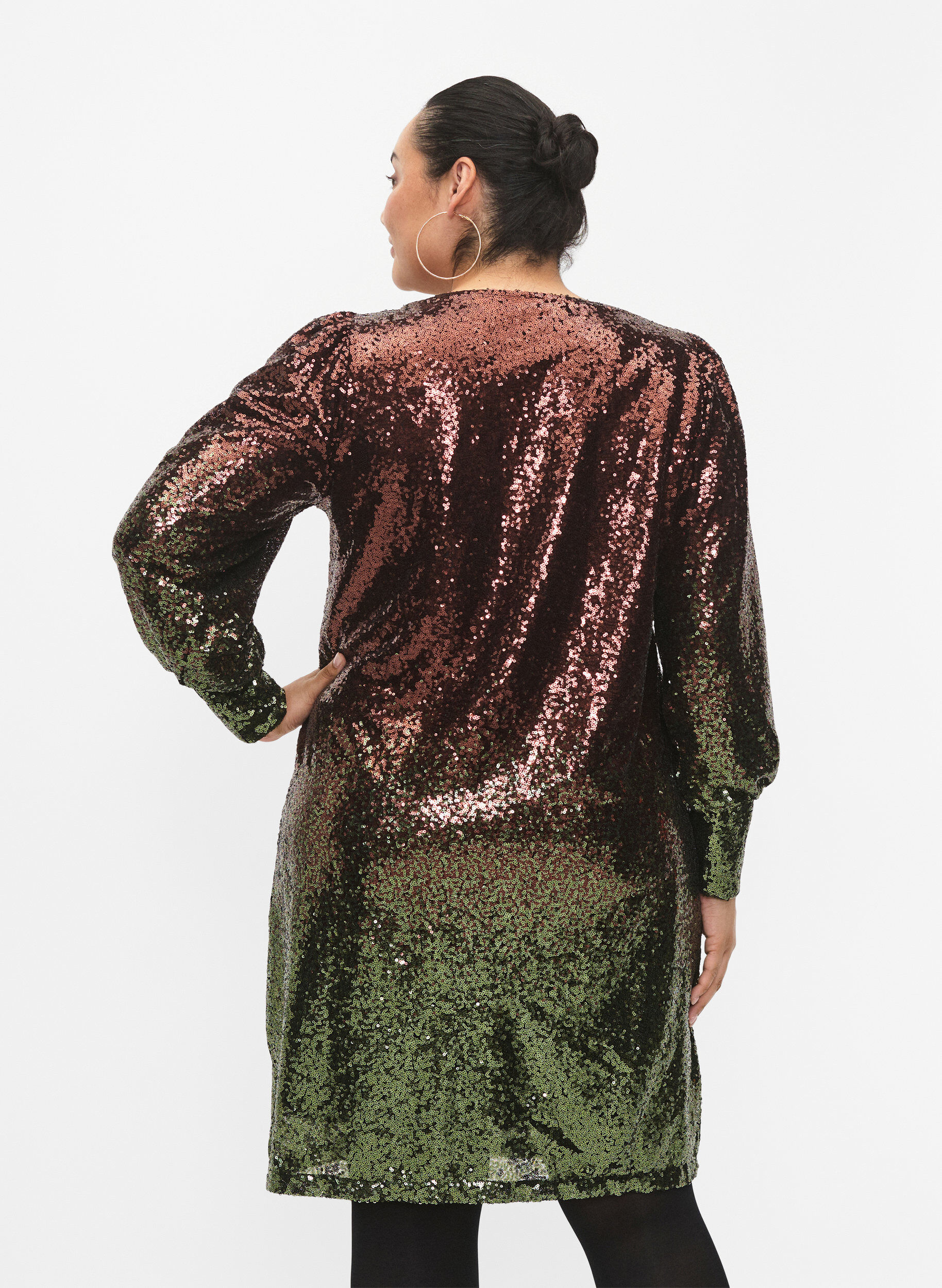 Zizzifashion Sequin dress with balloon sleeves, Scarab Ch. Coffee, Model image number 1