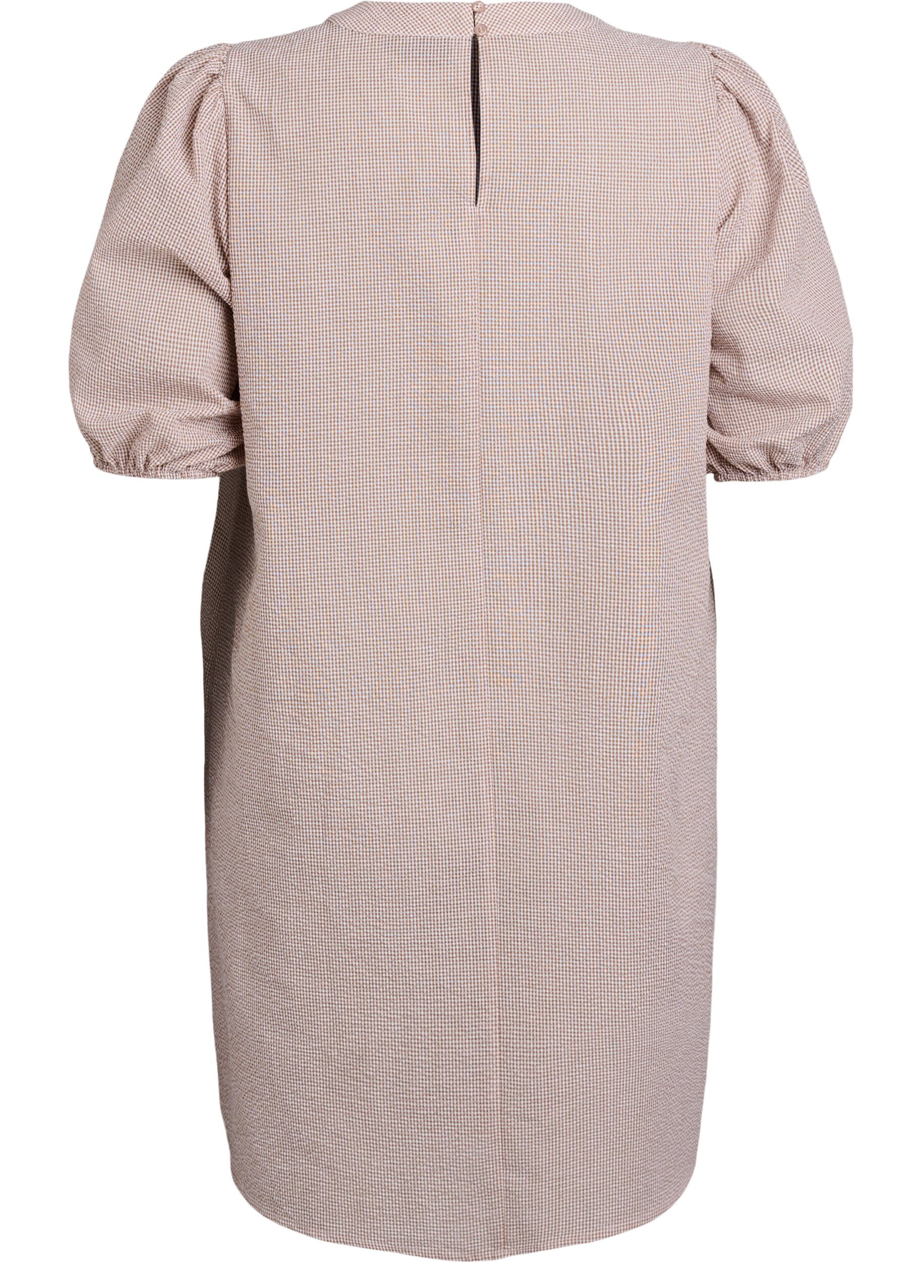 Zizzifashion Tunic with A-line shape and short balloon sleeves, Beige, Packshot image number 1