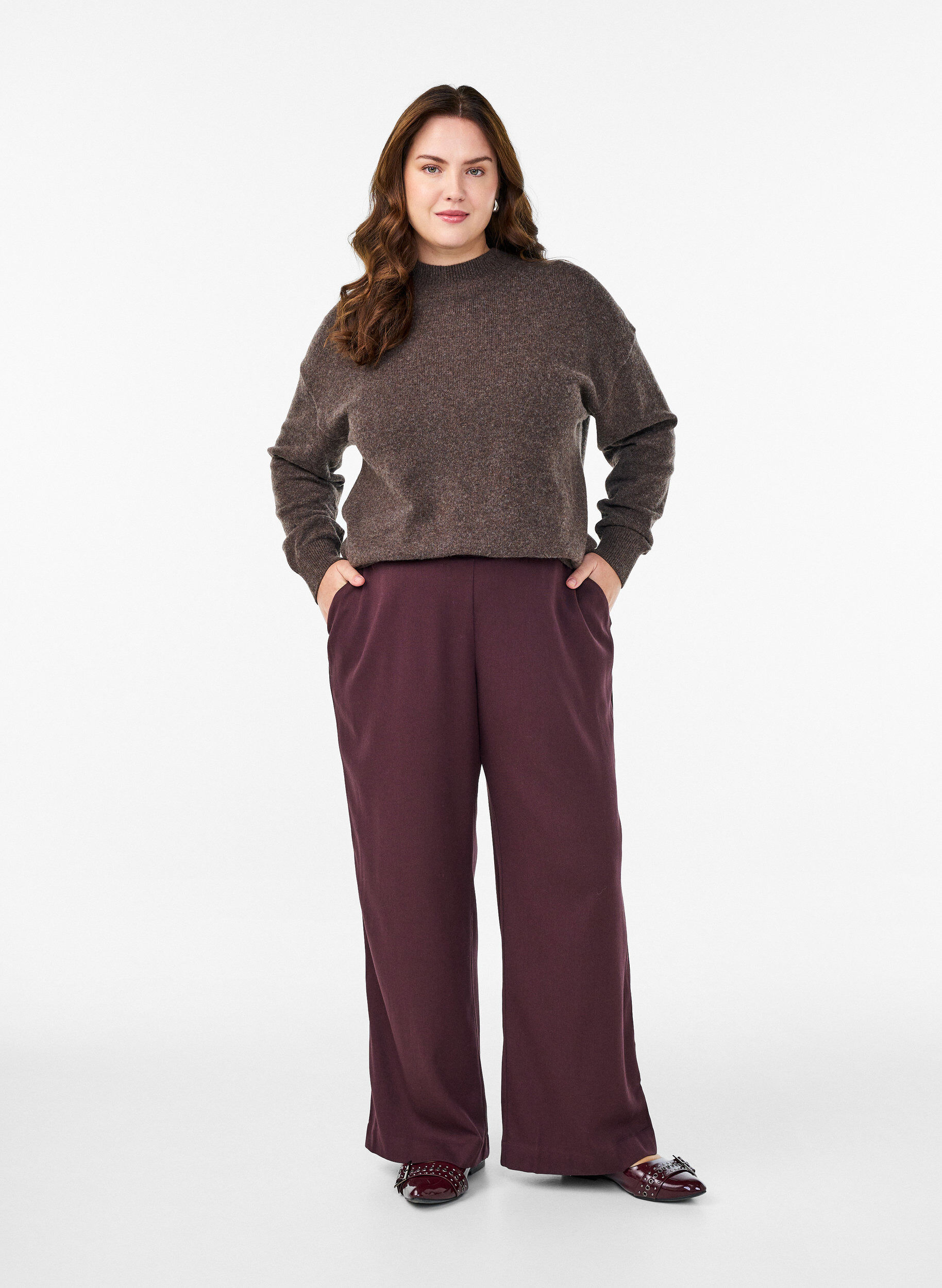 Zizzifashion Wide-leg trousers with a high waist, Dark Bordeaux, Model image number 0