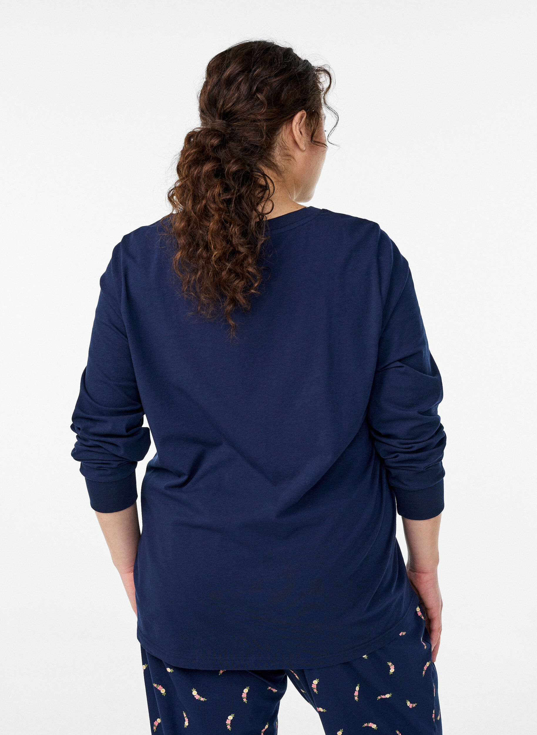 Zizzifashion Long-sleeved pyjama top in soft cotton jersey, Blue, Model image number 2