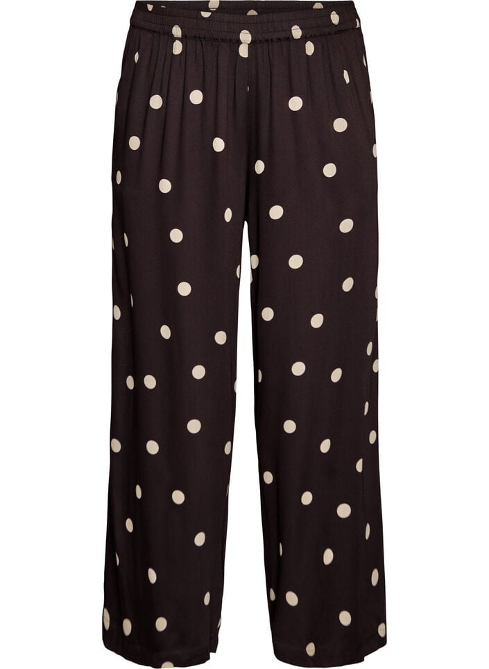 Viscose trousers with polka dots and wide legs, Brown, Packshot