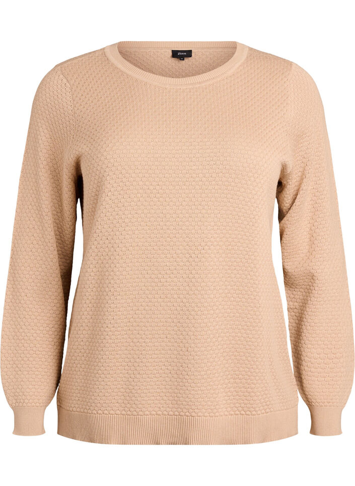 Knit blouse in cotton with textured pattern, Beige, Packshot image number 0