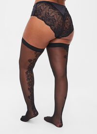 	 Hold-up stockings in 30 denier with lace, Black, Model