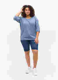 Long cotton denim shorts, Dark blue denim, Model