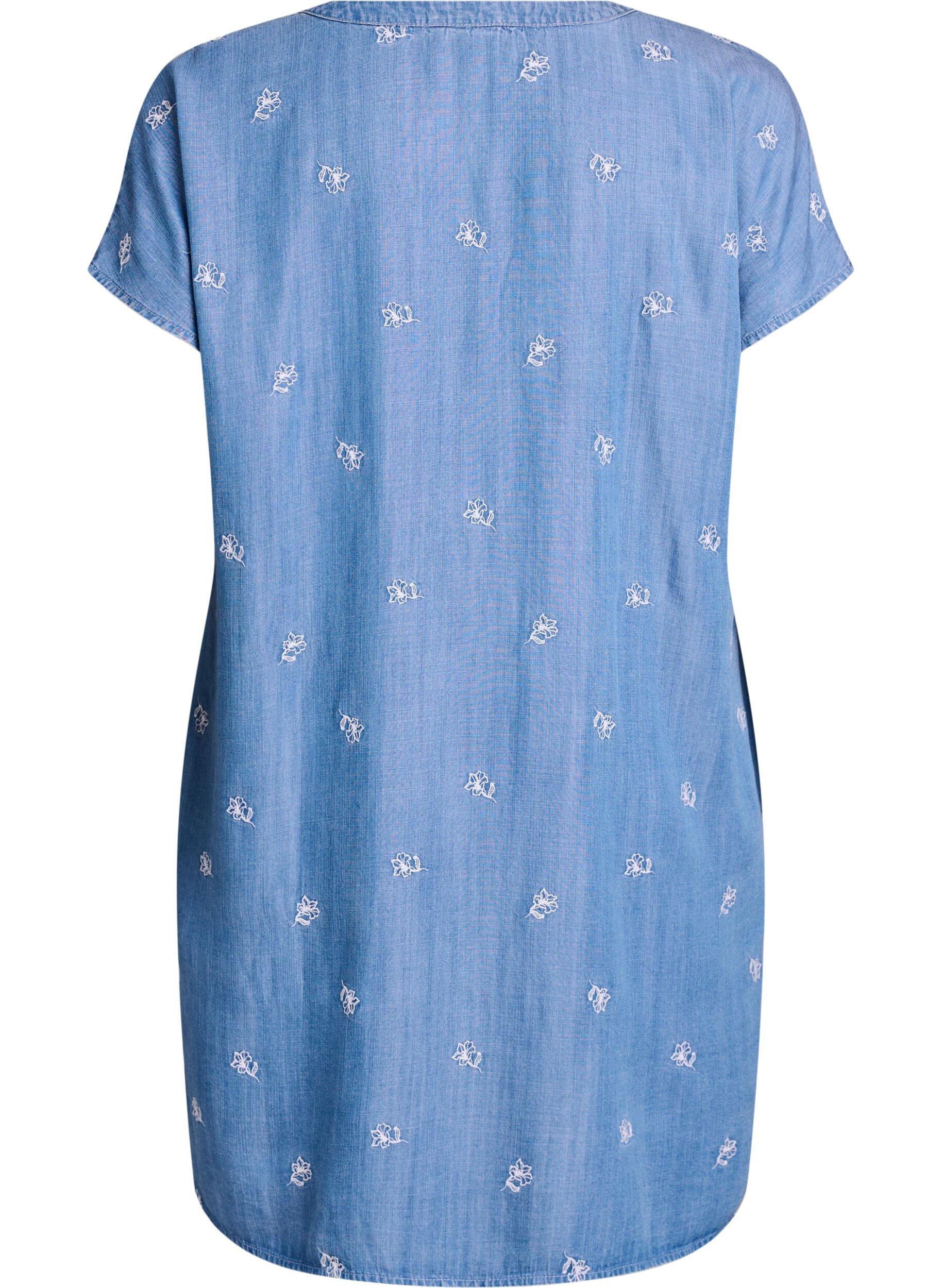 ZizzifashionLyocell dress with a denim look and embroidered flowers, Light Blue, Packshot image number 1