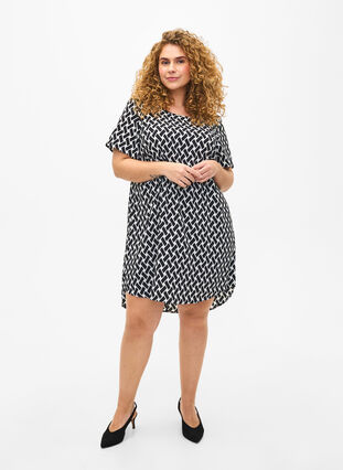 Dress with print and short sleeves, Black Graphic AOP, Model image number 2