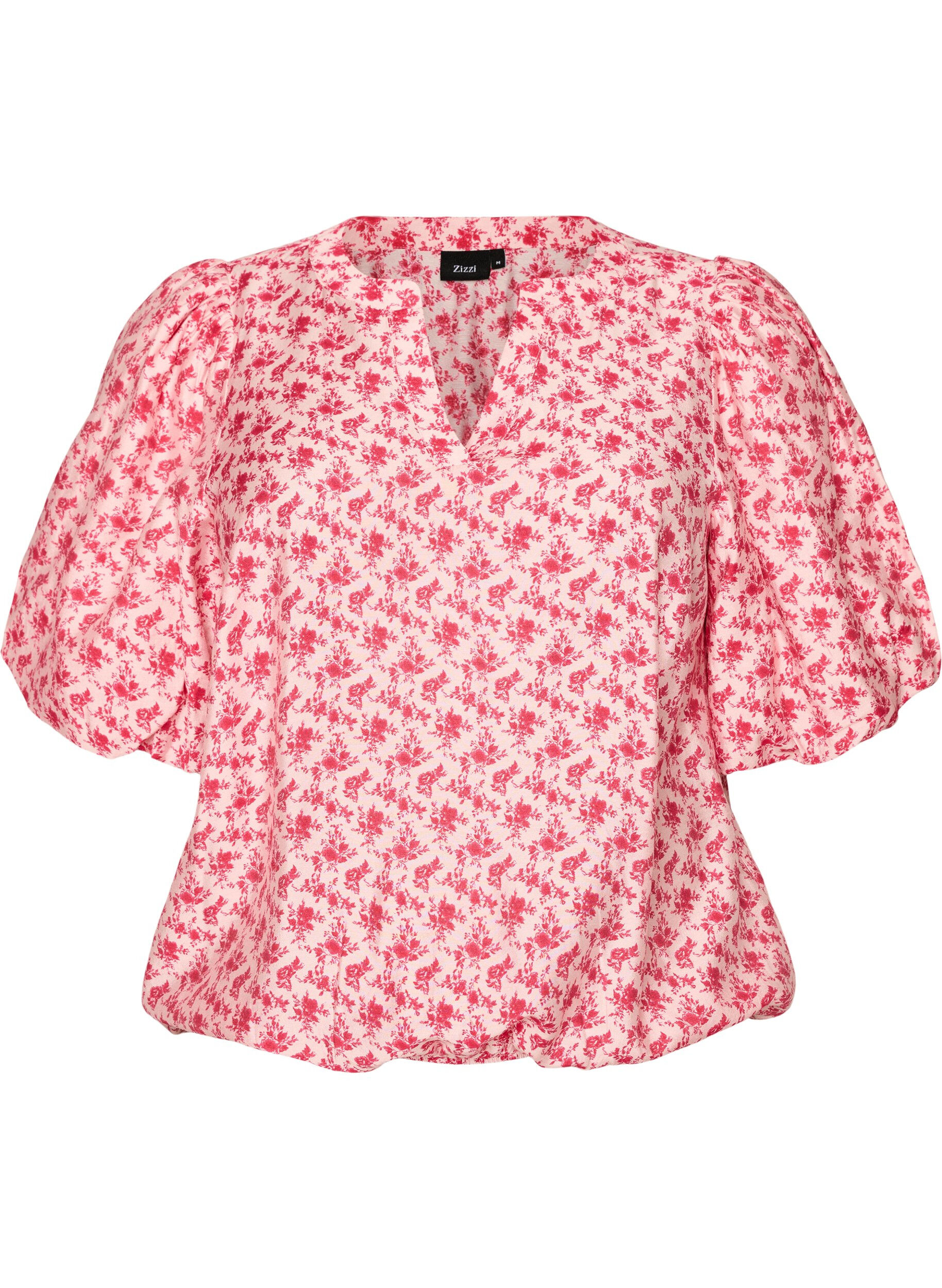 ZizzifashionFloral viscose blouse with balloon sleeves, Red, Packshot image number 0