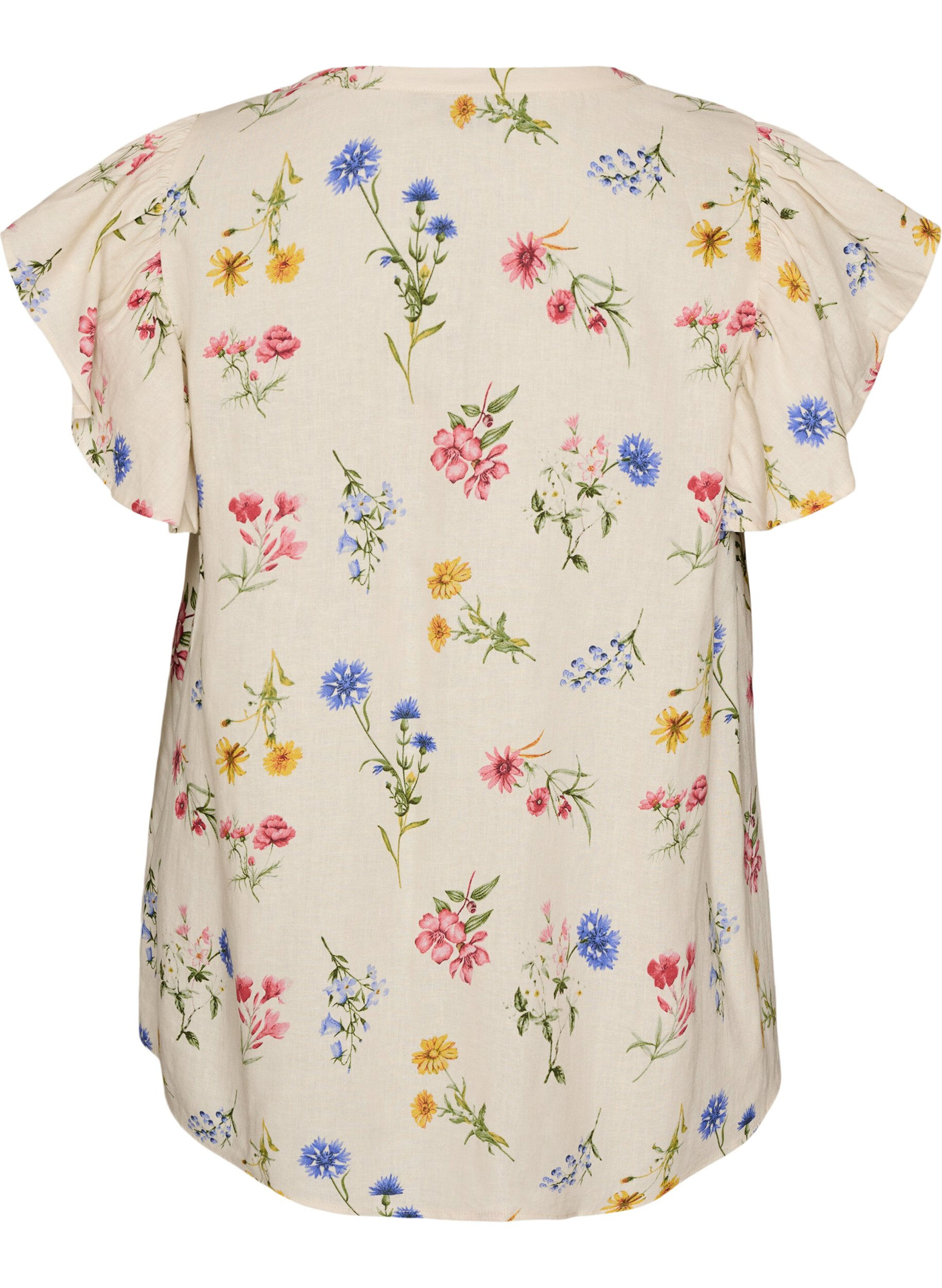 ZizzifashionViscose and linen blouse with ruffle sleeves, Beige, Packshot image number 1
