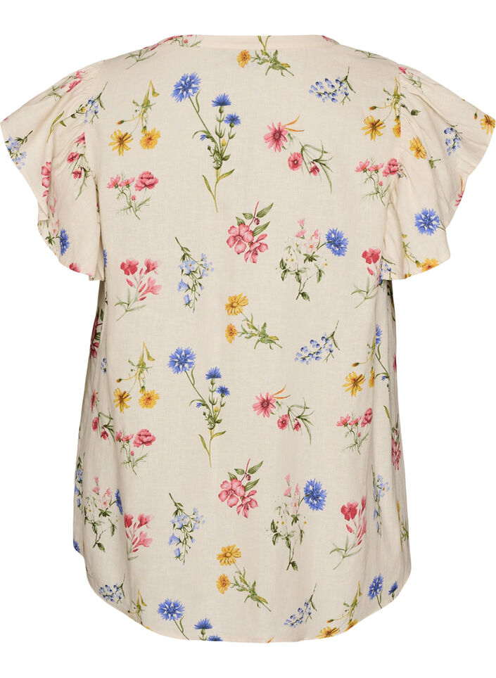 Viscose and linen blouse with ruffle sleeves, Beige, Packshot image number 1