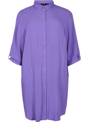 Long solid-coloured viscose shirt with 3/4 sleeves, Passion Flower, Packshot image number 0