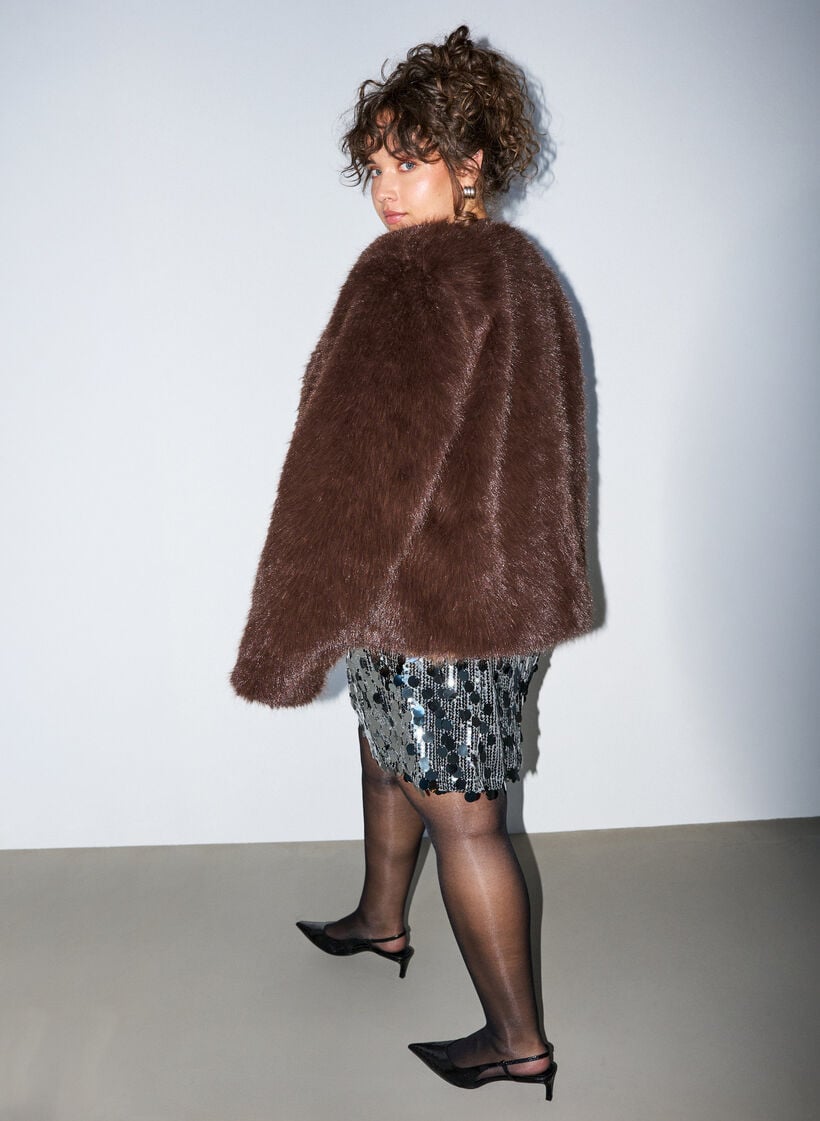 Short sequin skirt with an elasticated waistband, Dark Grey, Model image number 2
