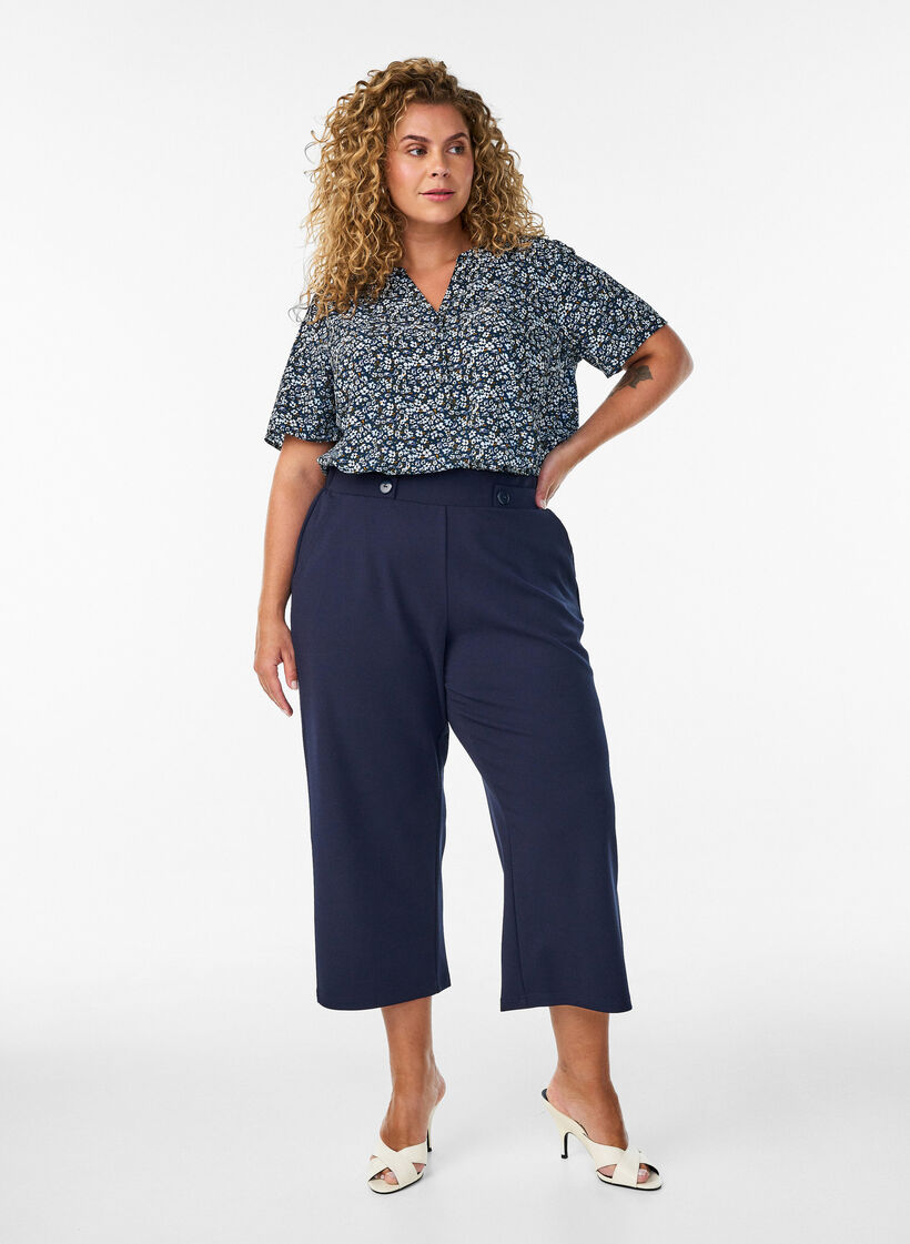Ankle length trousers with loose fit, Blue, Model image number 0