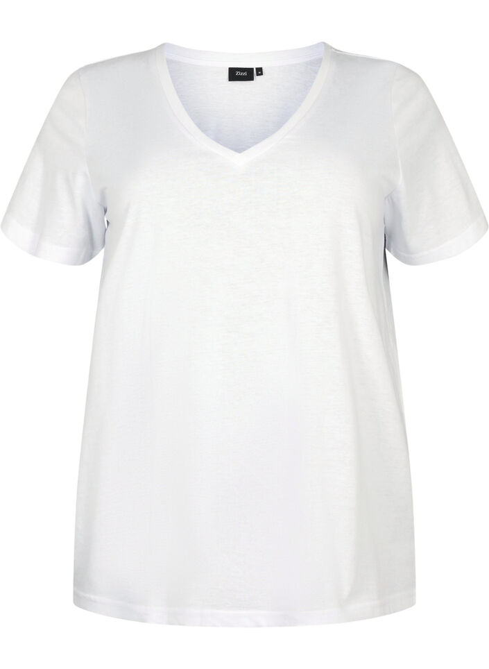 Short sleeve t-shirt with v-neckline, White, Packshot image number 0