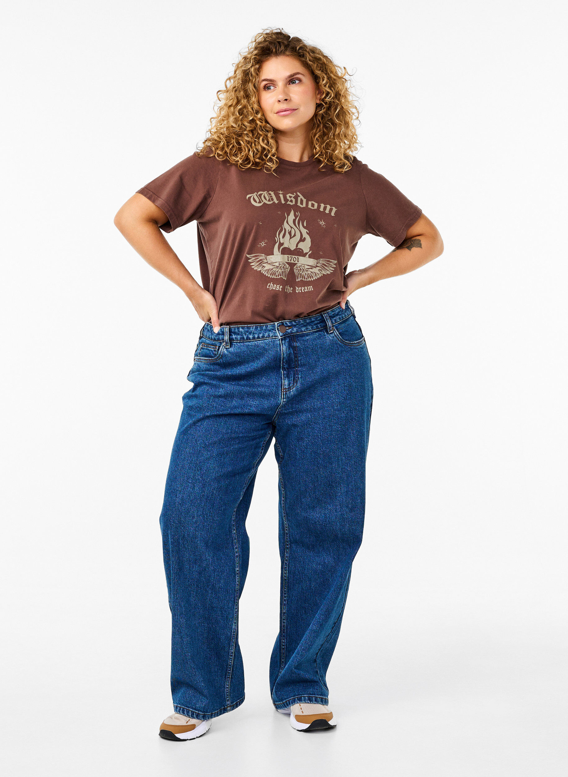 Zizzifashion Organic cotton T-shirt with print, Brown, Model image number 1