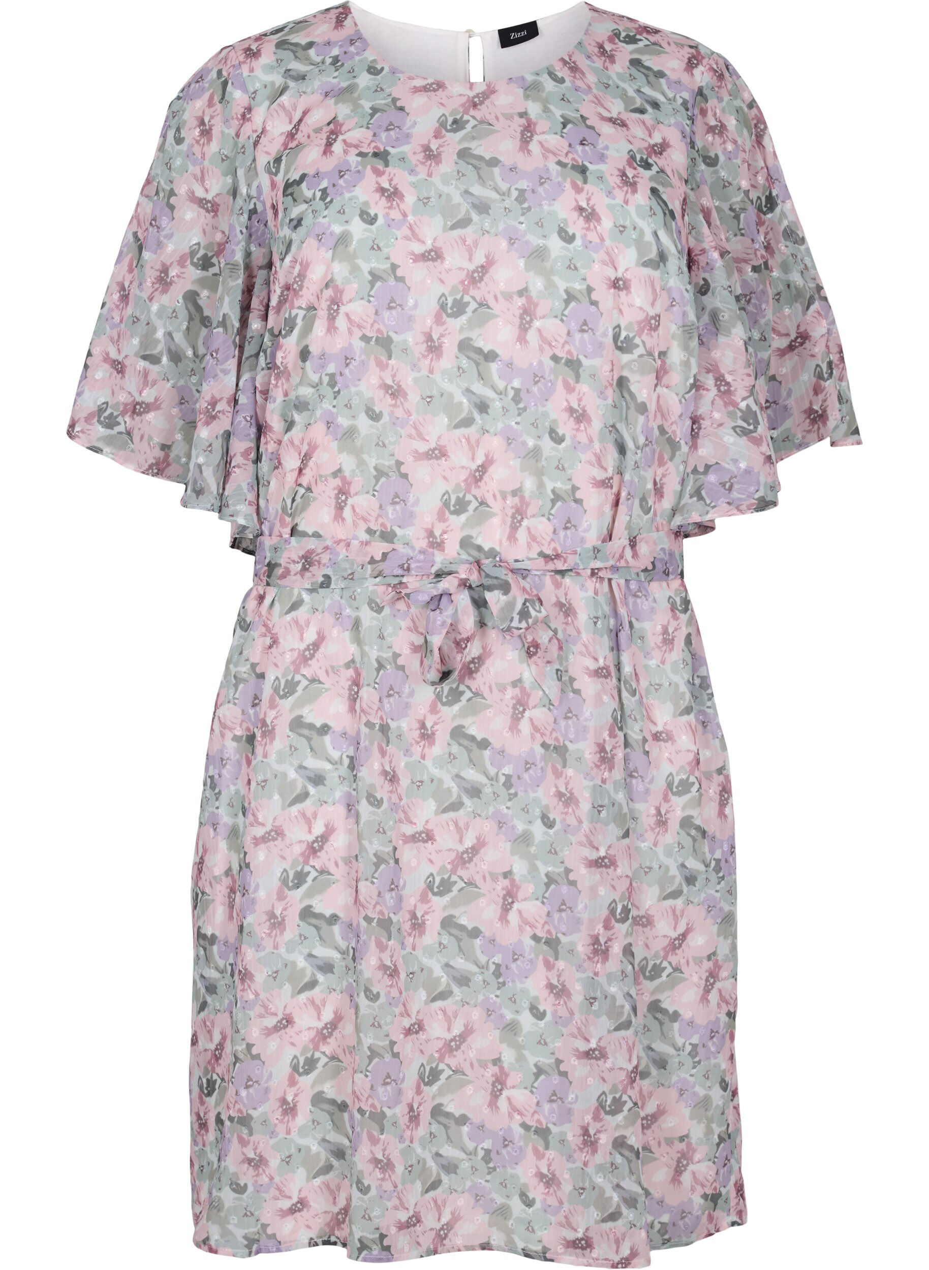 Zizzifashion Floral dress with tie band, Flower AOP, Packshot image number 0