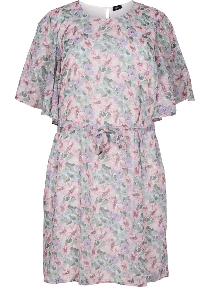 Floral dress with tie band, Flower AOP, Packshot image number 0