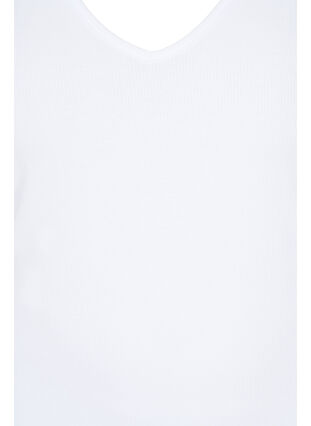 Ribbed basic top with v-neckline, Bright White, Packshot image number 2