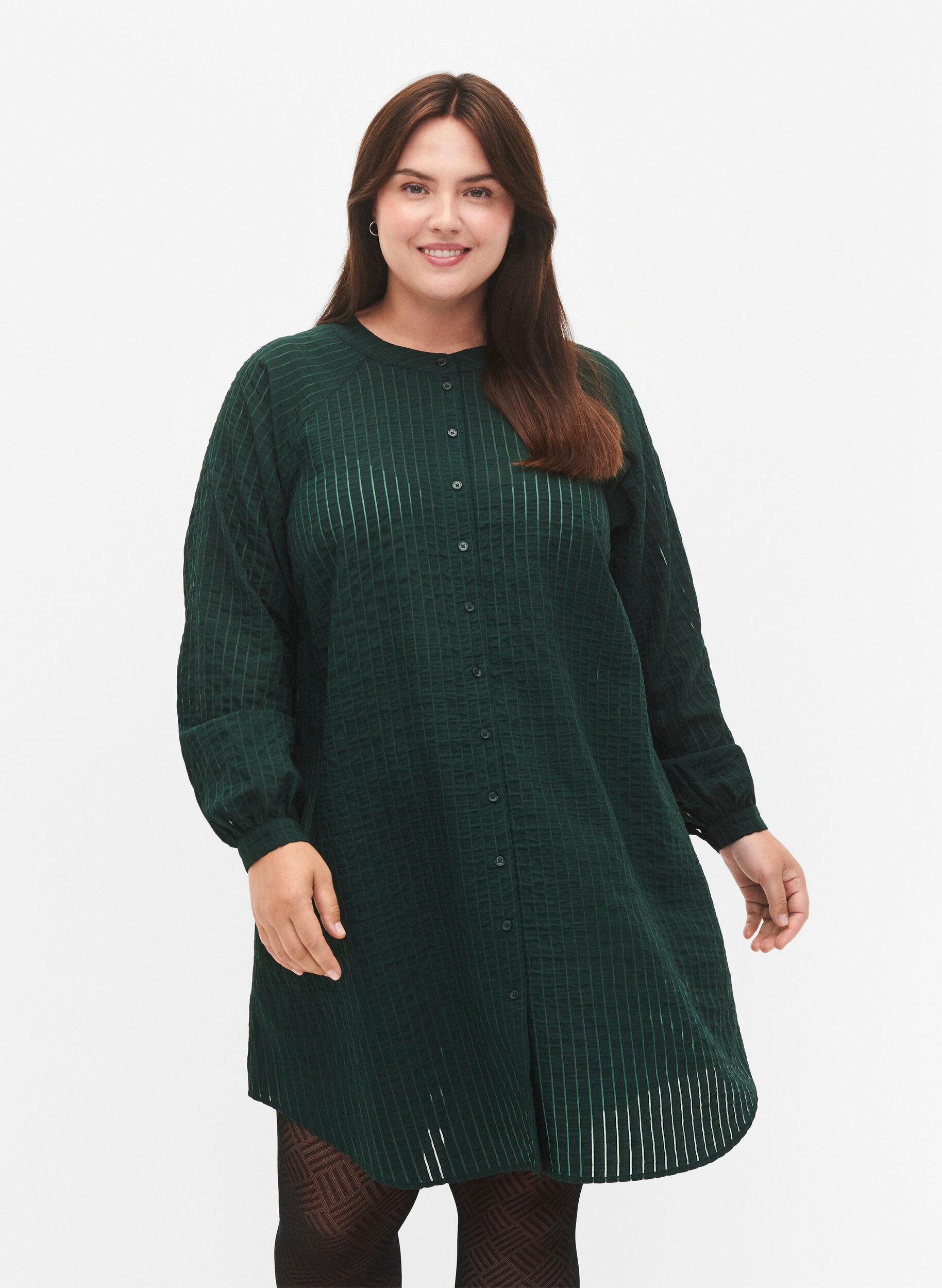 Zizzifashion Long viscose shirt with striped pattern, Scarab, Model image number 0