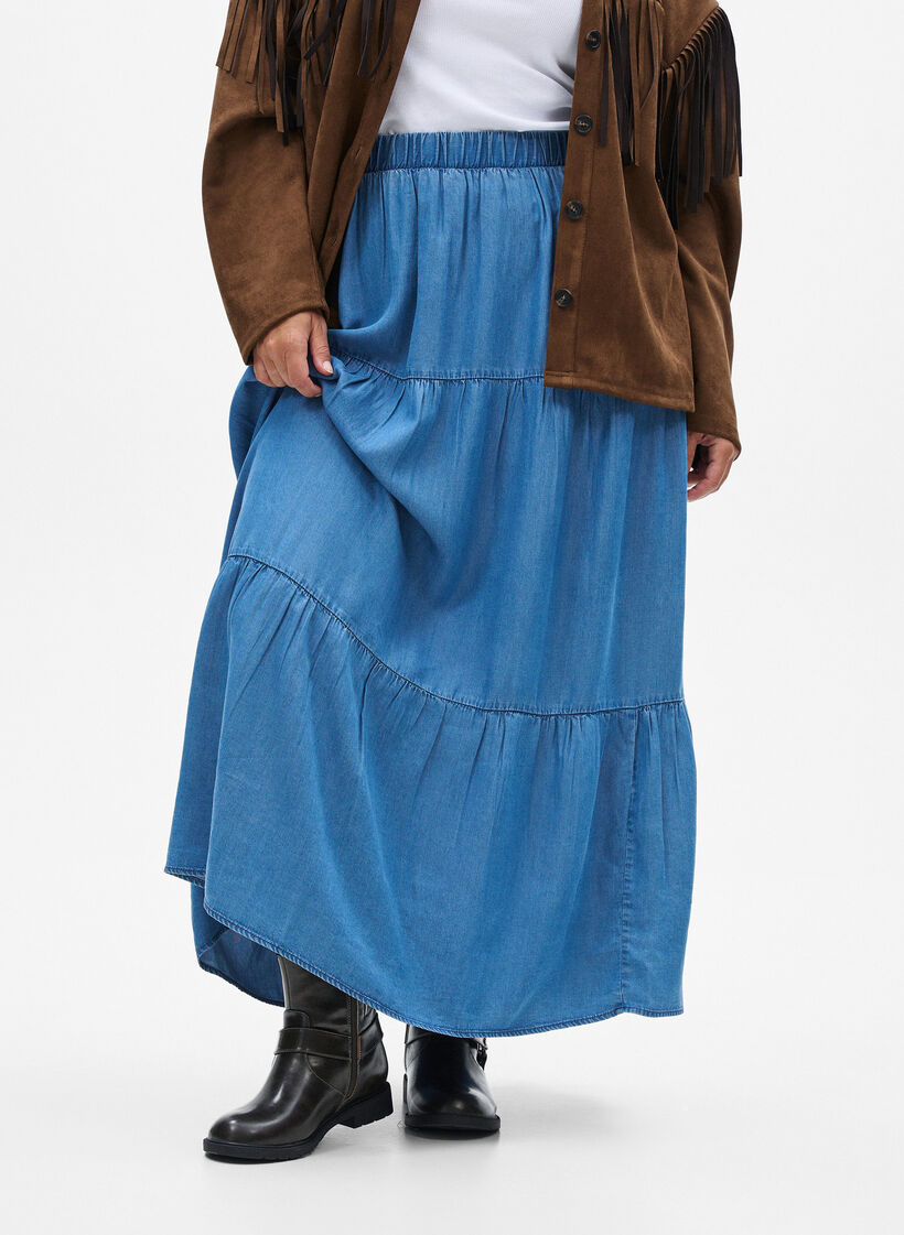Denim maxi skirt with ruffles, Blue, Model image number 2