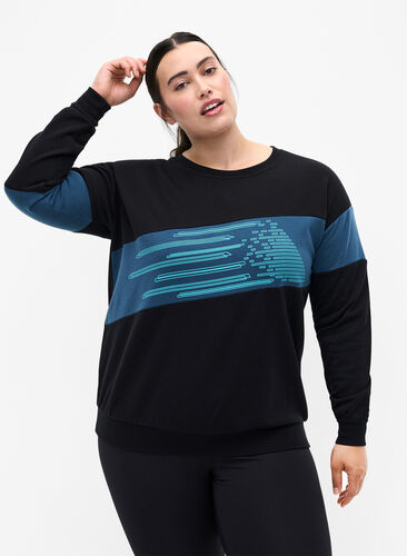 Sweatshirt with sporty print, Black Comb, Model image number 0