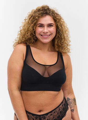 Soft bra with mesh, Black, Model image number 0