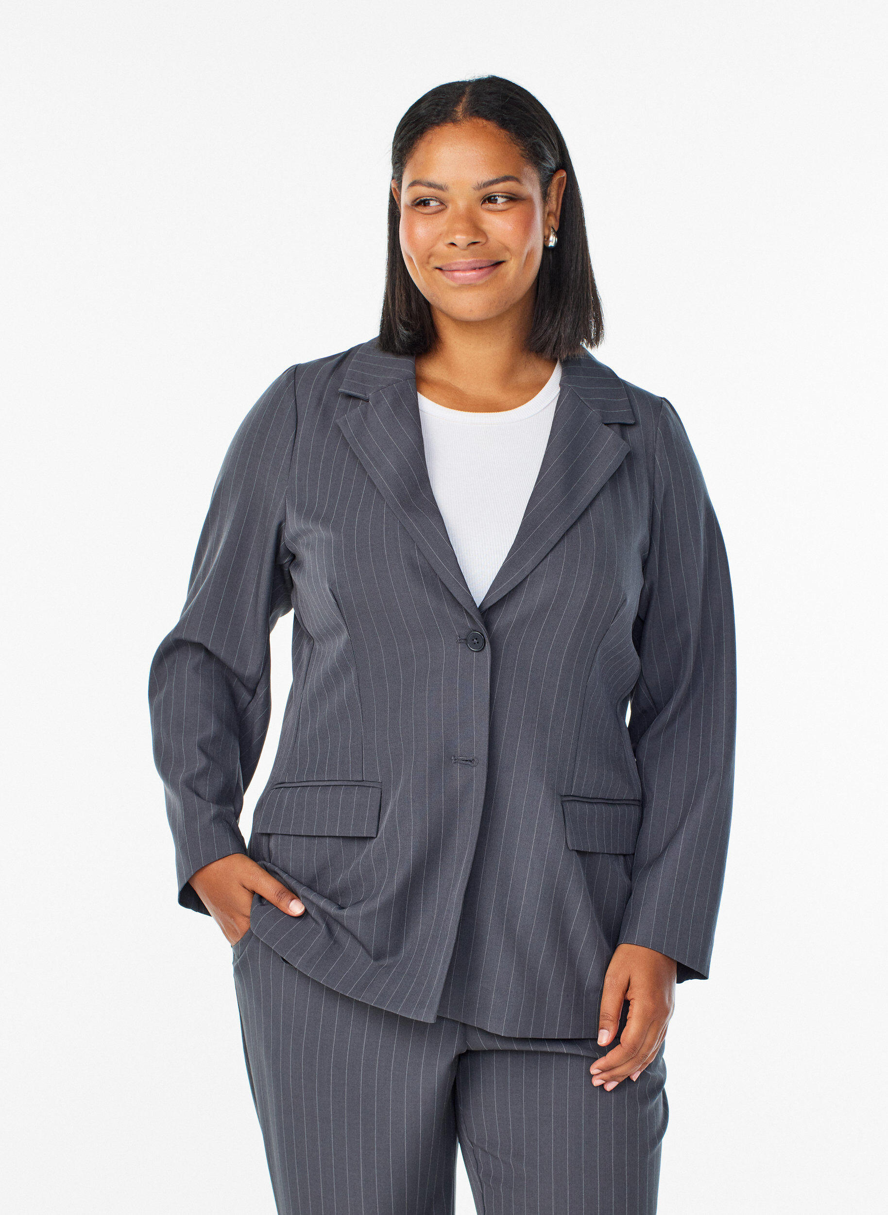 Blazer with pockets and slits, Dark Grey, Model